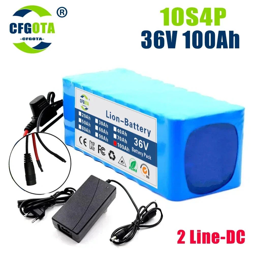 36V Battery 10S4P 100Ah Battery Pack 1000W High Power Battery Ebike Electric Bike Wiht BMS/30A Fuse + 42V 2A Charger: green