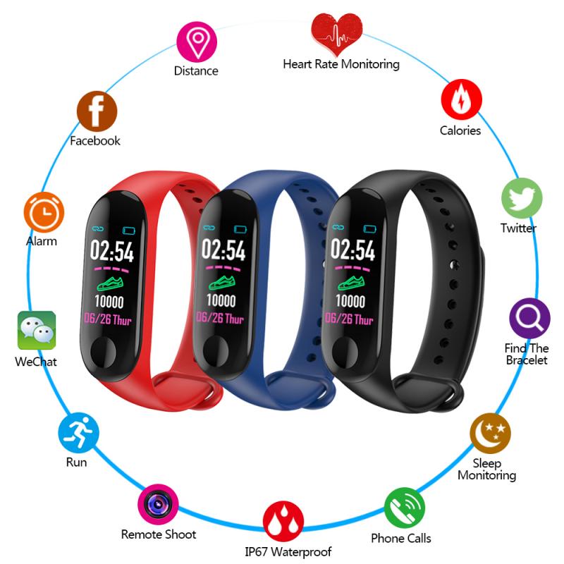 Smart Bluetooth 4.0 Running Stappenteller Fitness Tracker Armband Stappenteller M3 Plus Fitness Hartslag Horloge Plus Bloeddruk