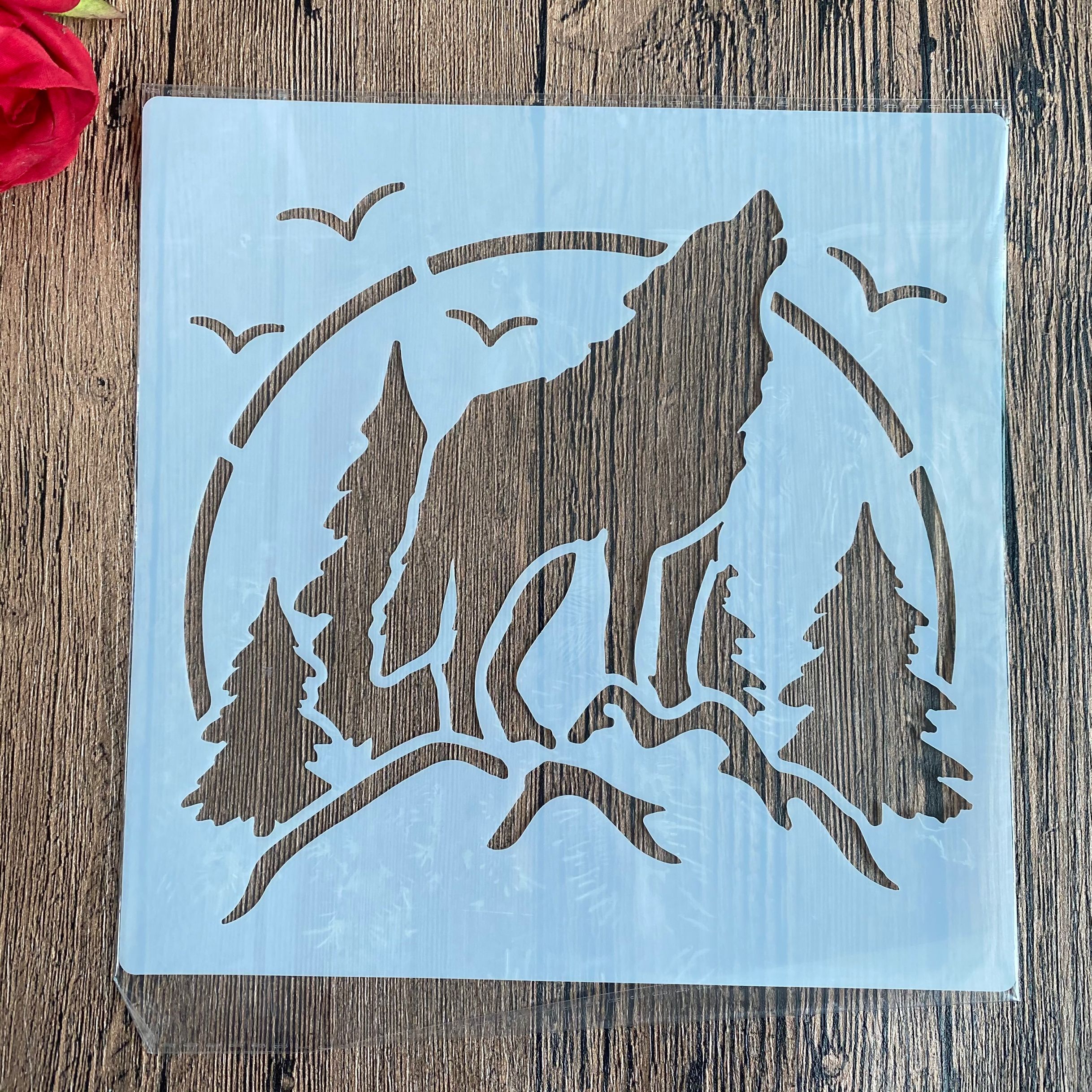 20 *20 cm wolf diy mandala form til maling af stencils stemplet fotoalbum præget papirkort på træ, stof, væg
