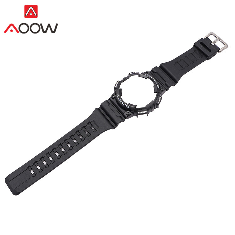 Resin Strap Bezel for Casio AQ-S810W AQS810 Sport Waterproof Men Replacement Bracelet Watch Band Protective Case Transparent: Black white