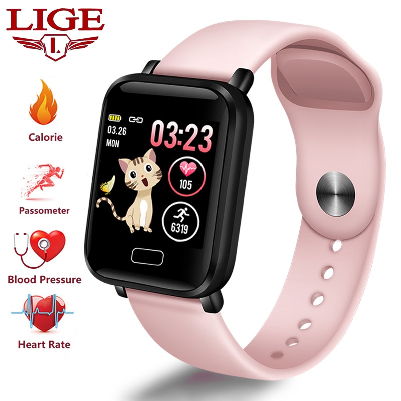 Lige smart klocka dam sport stegräknare smart armband pulsmätare fitness tracker led färgskärm damklocka+låda