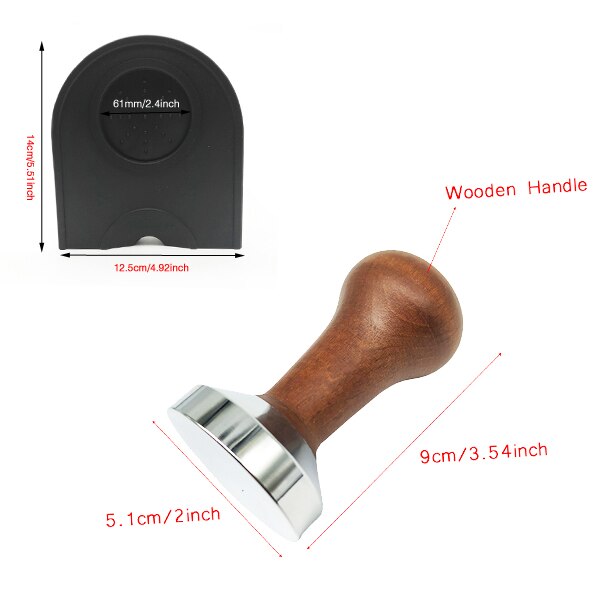 Espresso Koffie Tamper voor Barista Platte Stalen Base Koffieboon Pers Koffie Grind 51mm Siliconen Mat