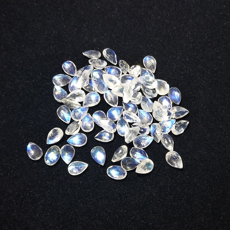 OneRain 1 PCS AAAAA Loose Gemstones White Blue Rainbow 5 * 7 MM Pear Water Natural Moonstone DIY Jewelry Making Whoesale