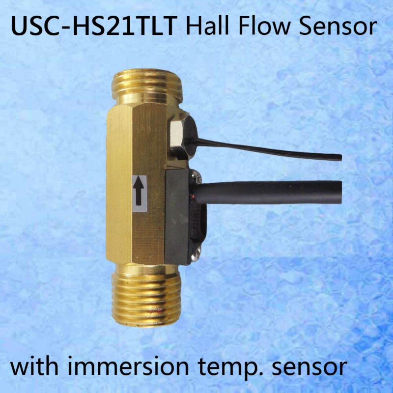 USC-HS21TLT Halle Wirkung Fluss Sensor Wasser mit NTC10K B = 3950 Temp. Sensor Eintauchen Typ 1-30L/min BSP G1/2 "Turbine durchflussmesser