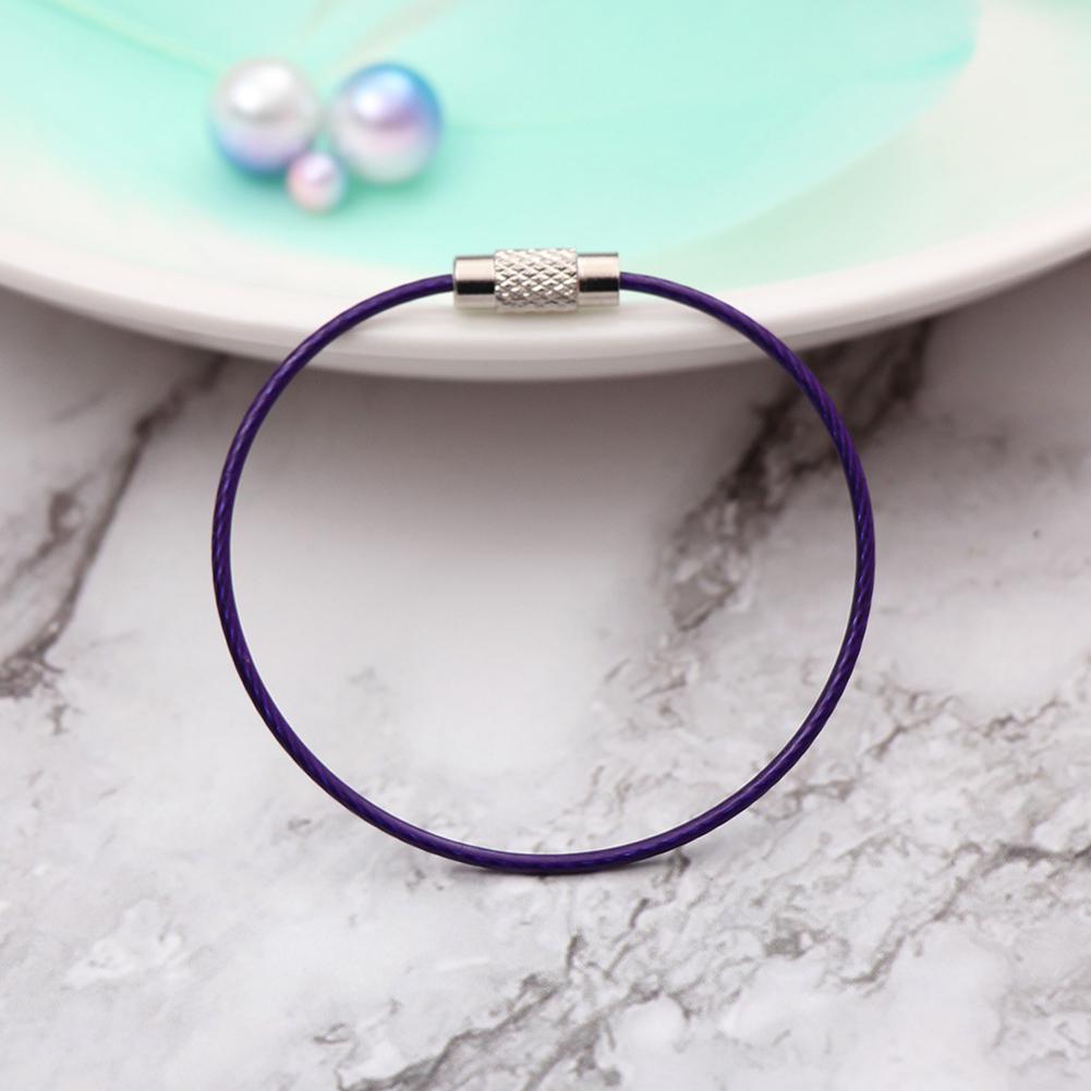 Colorful Screw Locking Stainless Steel Wire Car Keychain Cable Rope Key Holder Keyring Key Chain Rings Cable Outdoor Keychain: purple