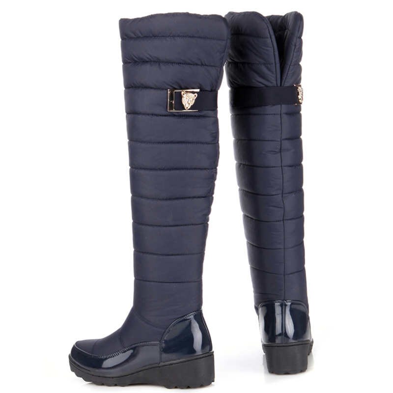 MEMUNIA russie bottes d'hiver femmes genou bottes bout rond bas fourrure dames cuisse neige bottes chaussures imperméable botas