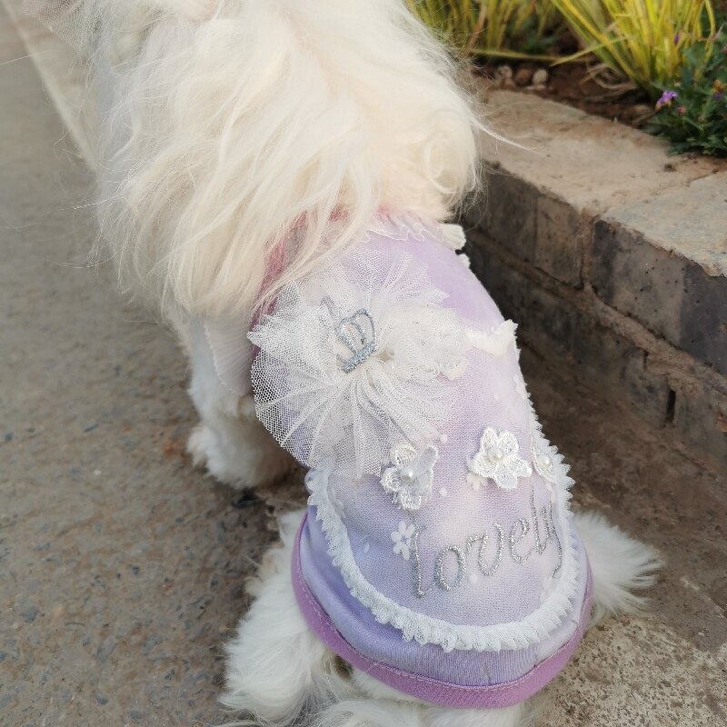 Mooie Puppy Hond Kant Geborduurde Sling Rokken Vest Mode Paars Hand-Made Honden Kleding Lente Hond Jurk Outfit chihuahua