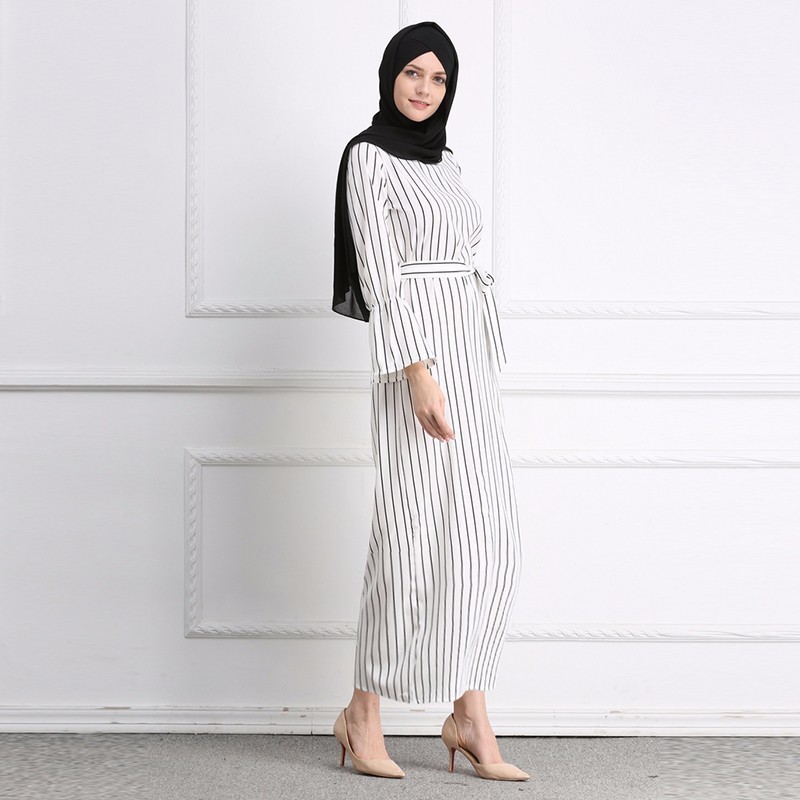 Muslimsk stripe lang maxi hijab arabisk kjole dubai abaya kappe kjoler kimono jubah ramadan arabisk islamske klær kaftan yukata