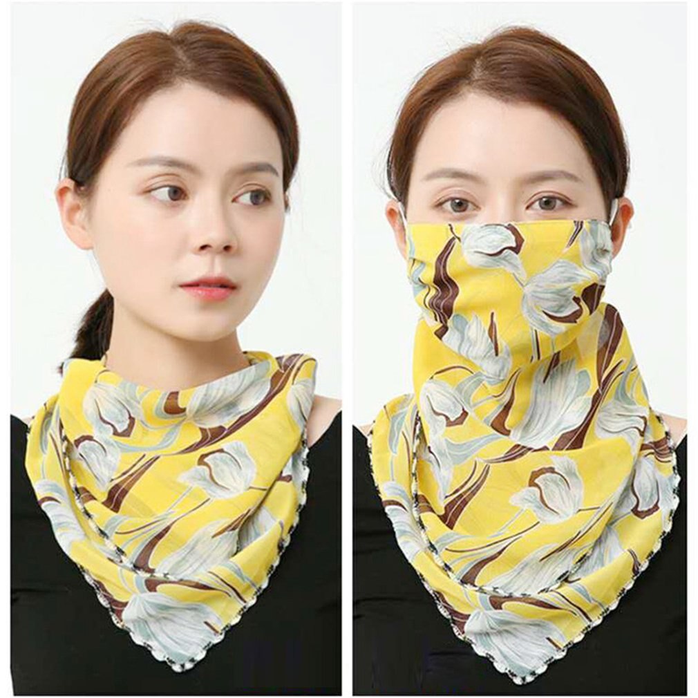 Summer Women Face Mask Neck Protection and Face Protection Sun Veil Scarves Chiffon Mounting Ear Adjustable Tightness Mask: 16