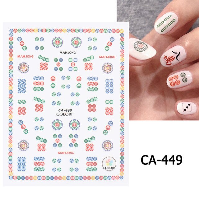 Year Nail Sticker Water Decals Mahjong Chinese Character Personality Nails Slider Art Decoration Manicure: CA-449