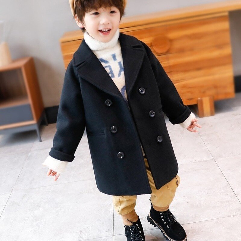 herbst Winter Neue Kinder Kleidung drehen-unten Kragen Wolle Jacke Mantel Kinder Jungen Casual Einreiher Outwears d01