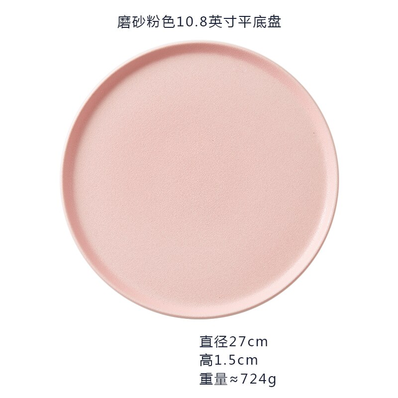 Noord-europa Keramische Ontbijt Cake Tray Moderne Thuis Steak Dessert Westerse Plaat Restaurant Dienblad Ronde Servies: Pink--27cm