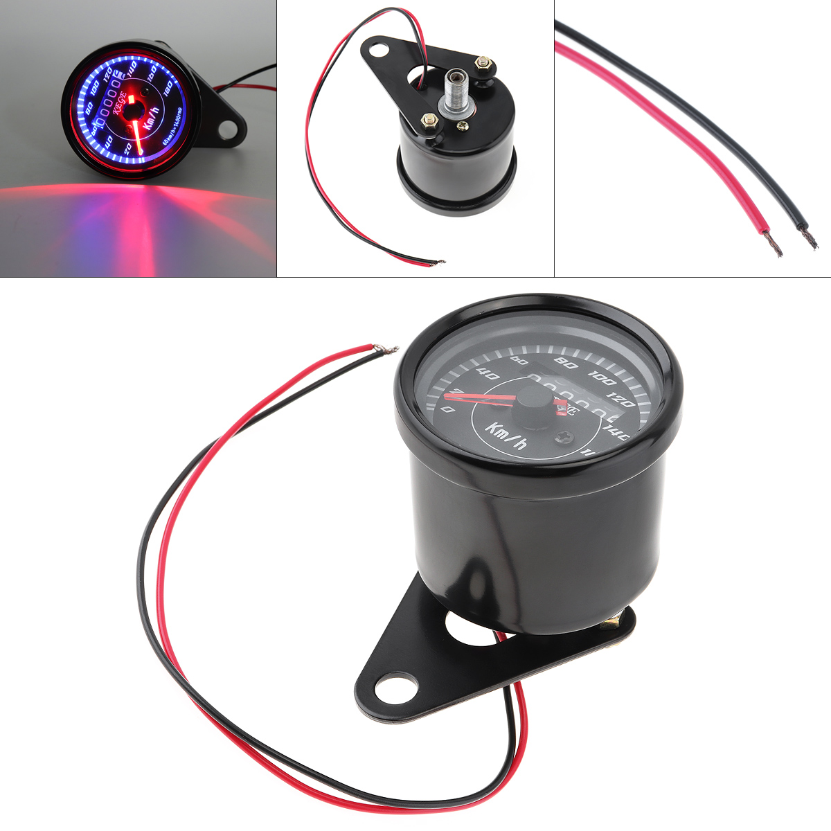 Motorcycle Speedometer Small Stainless Steel Retro Odometer Gauge 0~180km/h 12V LED Backlight Tachometer Set Instrument