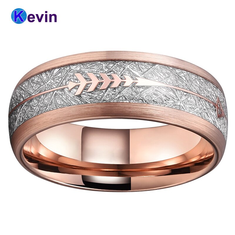 Mannen Vrouwen Wedding Band Tungsten Ring Rose Goud Met Stalen Pijl En Wit Meteoriet Inlay Nieuwkomers