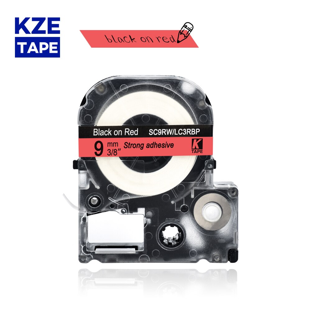 9mm 1pcs Multicolor SS9KW SC9YW SC9RW SD9K ST9KW Label Tapes for Epson Label Printer for KingJim label maker LW-300 LW400: black on red