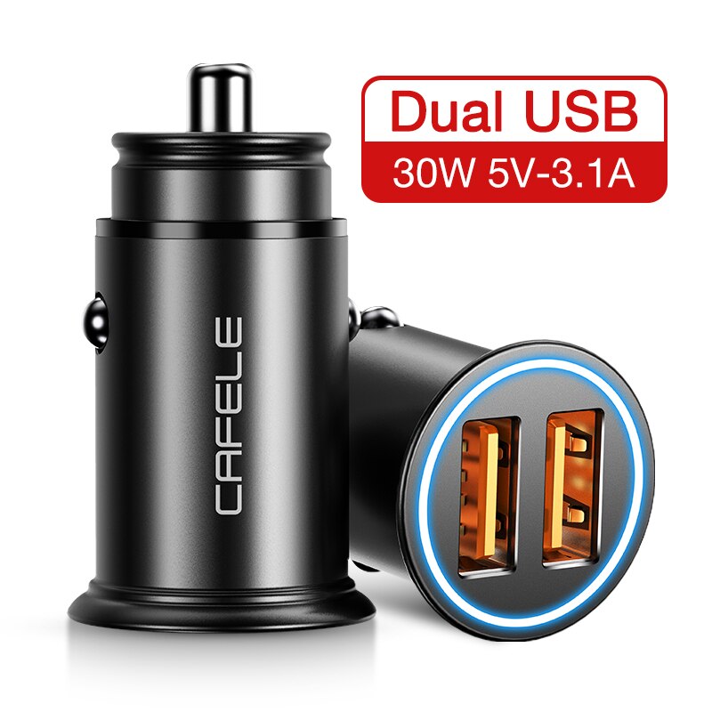 Cafele 30W Alle Metalen Dual Usb Autolader Snelle Auto Usb Lader Led Auto Opladen Adapter Voor Iphone xiaomi Mobiele Telefoon: 30 W Double USB