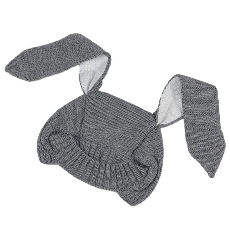 Rådjur baby mössa med öron tecknad vinter baby huva stickad elastiska barn mössor spädbarn mössa jul i 6-24 månader 1 pc: Grå kaninhatt