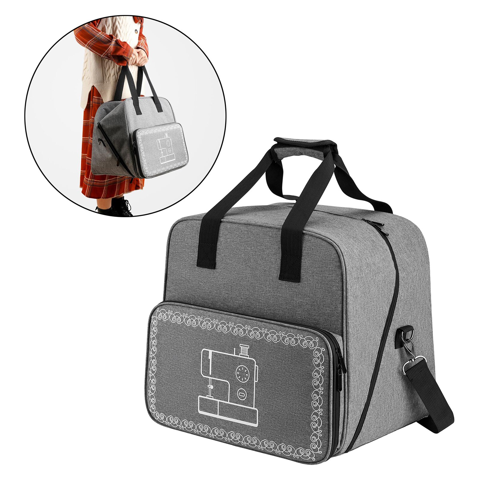 Foldable Sewing Machine Carry Case Padded Storage Cover Bag with Extra Pockets