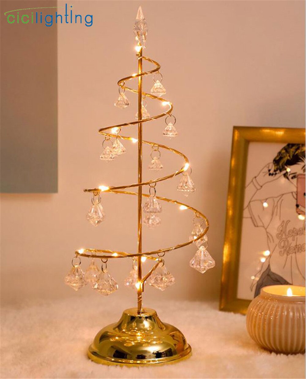 Guirnalda navideña de luces led dorada y plateada, lámpara de mesa de decoración navideña para dormitorio, lámpara de mesa blanca fría cálida para decoración de escritorio, luz nocturna: gold warm white