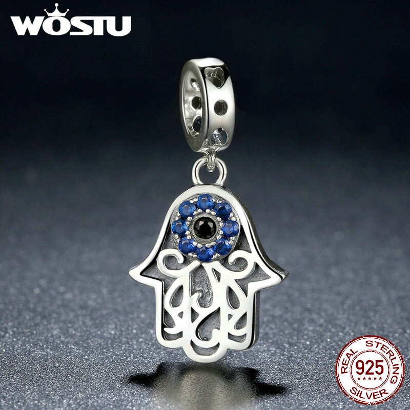 WOSTU Echt 925 Sterling Zilveren Hamsa Hand Eye Charms Bengelt Fit Originele Armband Ketting Authentieke Sieraden