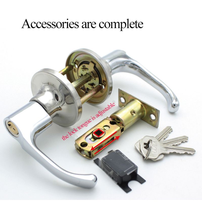 Stainless Steel Three-Bar Style Handle Door Lock Knob With Keys, Zinc Copper Alloy Universal For Interior Doors, Bedroom 방문손잡이