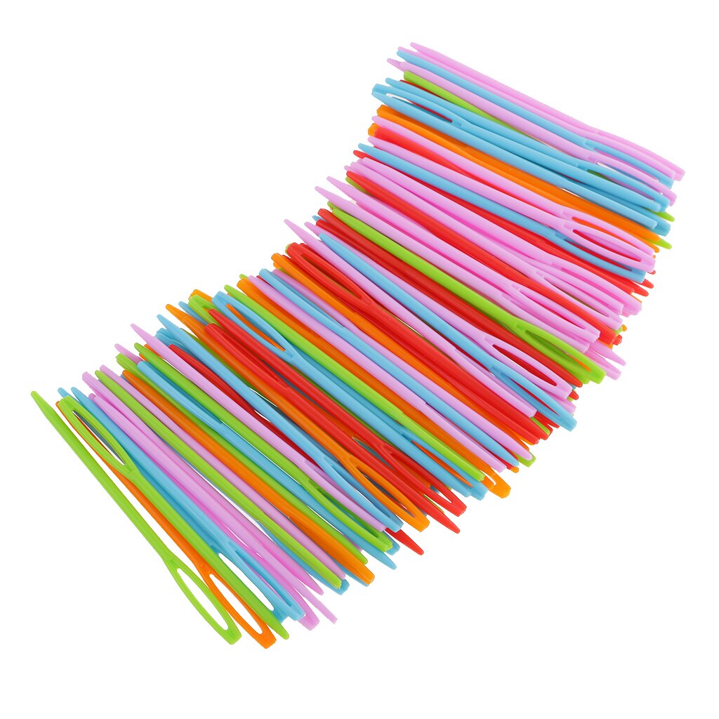 100pcs Colorful Plastic Sewing Weaving Needles for Kid DIY Craft Wool Cross Stitch Knitting Crochet 7cm Threading Needles