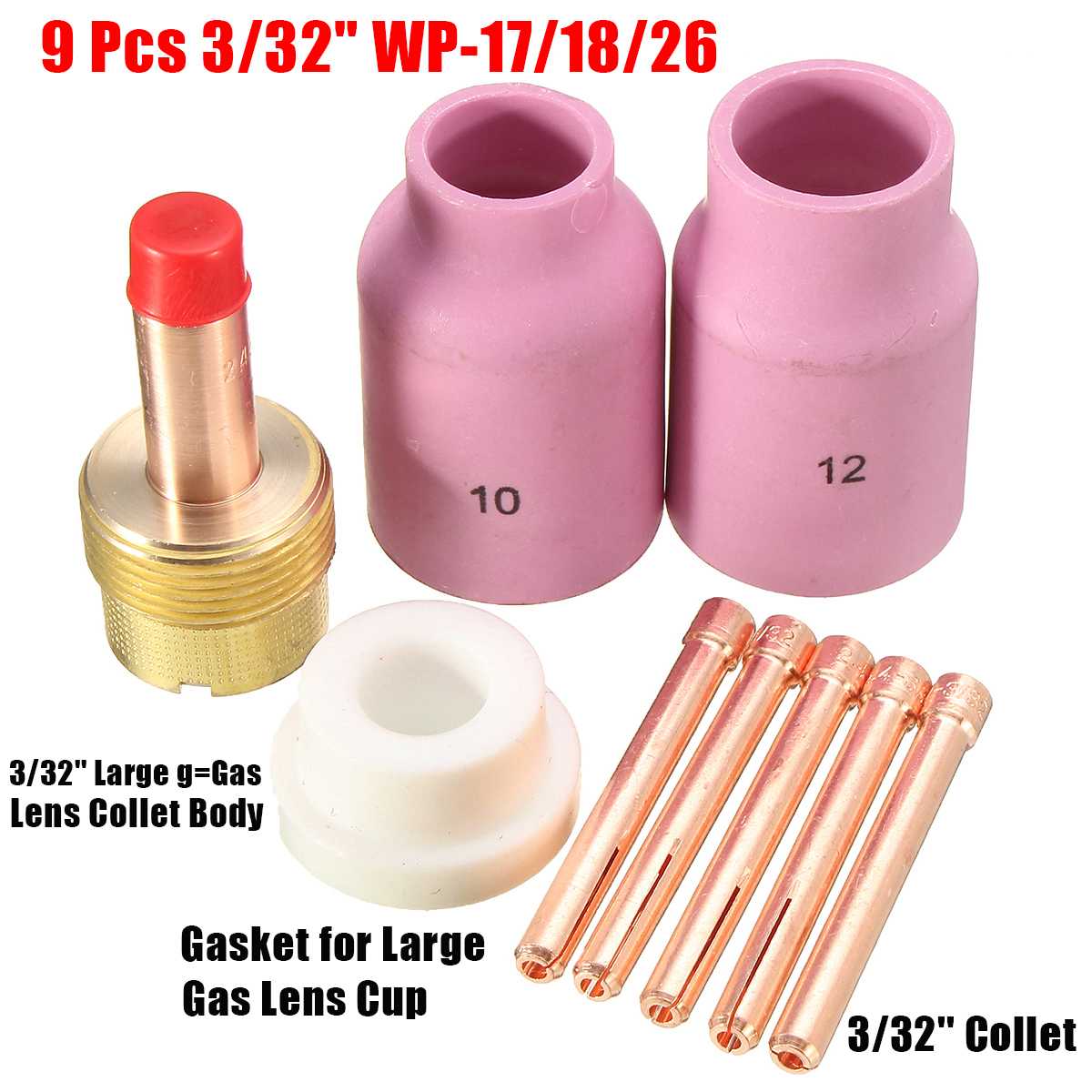 9 Pcs Tig Gas Lens & Alumina Cup Set Voor Tig Lassen Voor Grote Gas Lens Set-Up In torch 17 18 En 26 Serie Accessoire