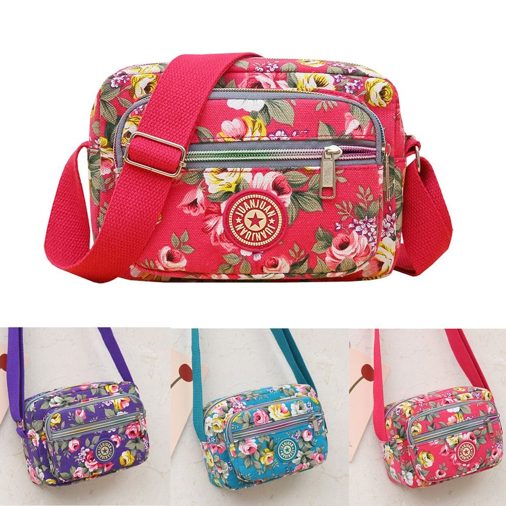 Casual rugzak messenger tas van nylon canvas, schoudertas met meerdere lagen en bloemenprint, moedertas, dames crossbodytas