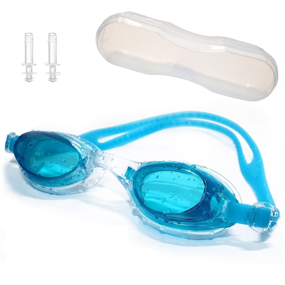 Spejling beskyttelsesbriller svøm briller svømmebriller badetøj briller beskyttelsesbriller børn børn justerbar uv-skjold anti tåge med kasse: Himmelblå