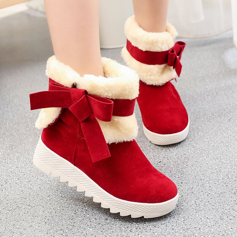 Kvinnor stövlar kvinnliga vinterskor kvinna päls varma snöstövlar kvinnor casual ankelboots julstövlar: Röd / 39