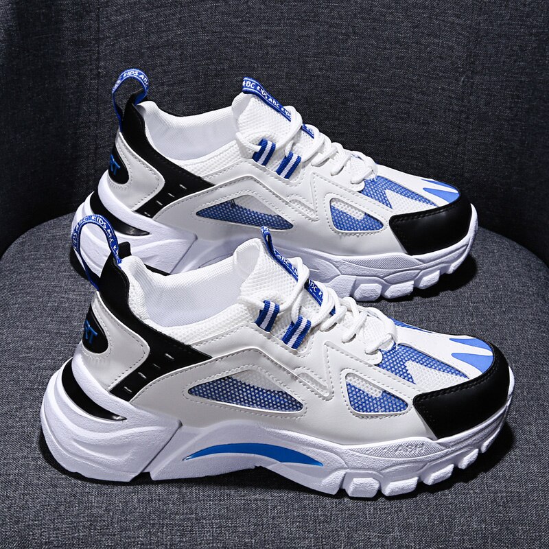 Krasovki heren casual schoenen mesh sneakers ademend licht outdoor schoeisel vrijetijdsschoenen heren sport volwassenen plat vallend: Wit-b / 8.5