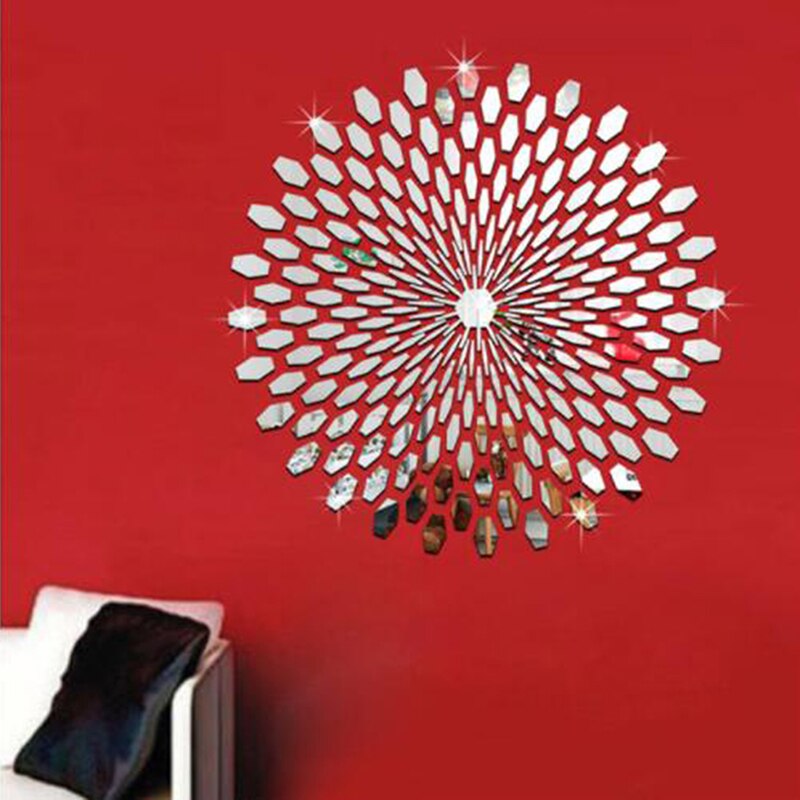 Decoración artística creativa con patrón geométrico de pétalos, Fondo de pared para dormitorio, decoración de pared del pasillo, varilla espejo para pared acrílica autoadhesiva