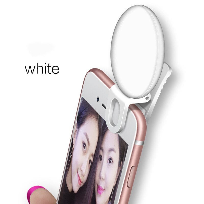 Mini bærbar selfie flash led kamera fyld lys klip-on mobiltelefon selfie ring lys nat fyld lys vlog video record trave: Hvid