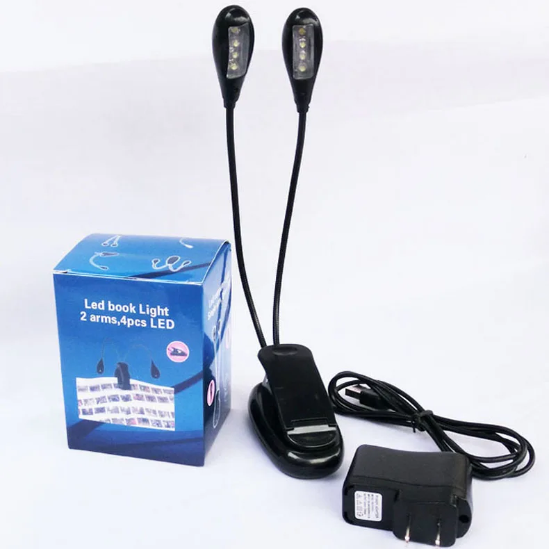 Dubbelpolige tafelleeslamp Mini LED-leeslamp met dubbele flexibele clip-on arm Oogbescherming Bureaulamp met 8 LED