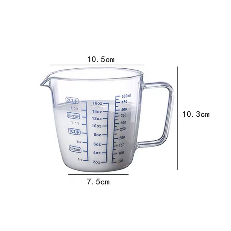 250/500ml Glass Measuring Cup Heat Resistant Milk Jug with Scale and Lid Microwave Safe Tea Coffee Pitcher Baking Tools: 500ml no lid