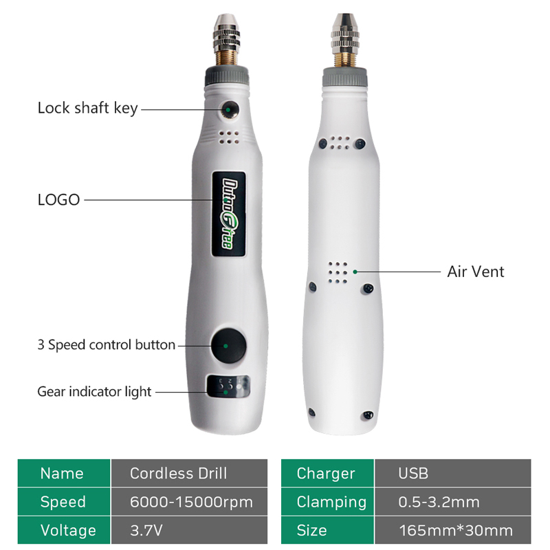 3-speed USB draadloos roterend gereedschap Dremel DIY miniboor graveerpen elektrische USB mini draadloze boormachine met accessoireset