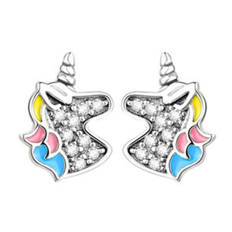 Einhorn Stud Ohrringe 925 Silber Multi-Farbe Strass Kleine Herz Katze Regenbogen Ohrring Für Frauen Hochzeit Modeschmuck: HE026