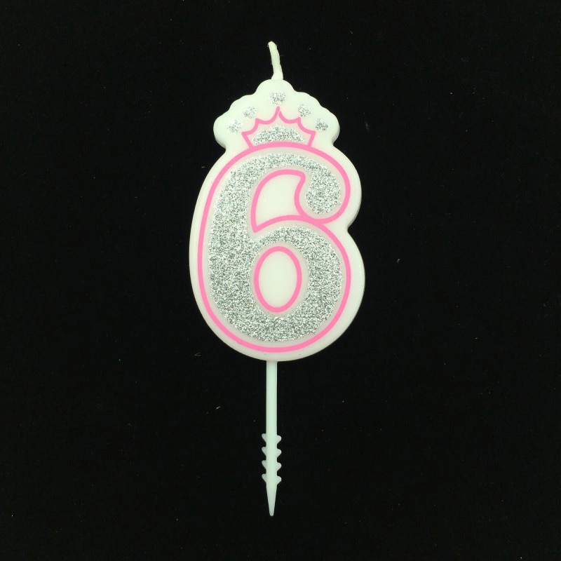 Bougie couleur argent chiffres brillant 0 à 9 ans pour gâteau joyeux anniversaire, couronne en forme de couronne pour mariage et fête pour enfants et adultes: Pink 6