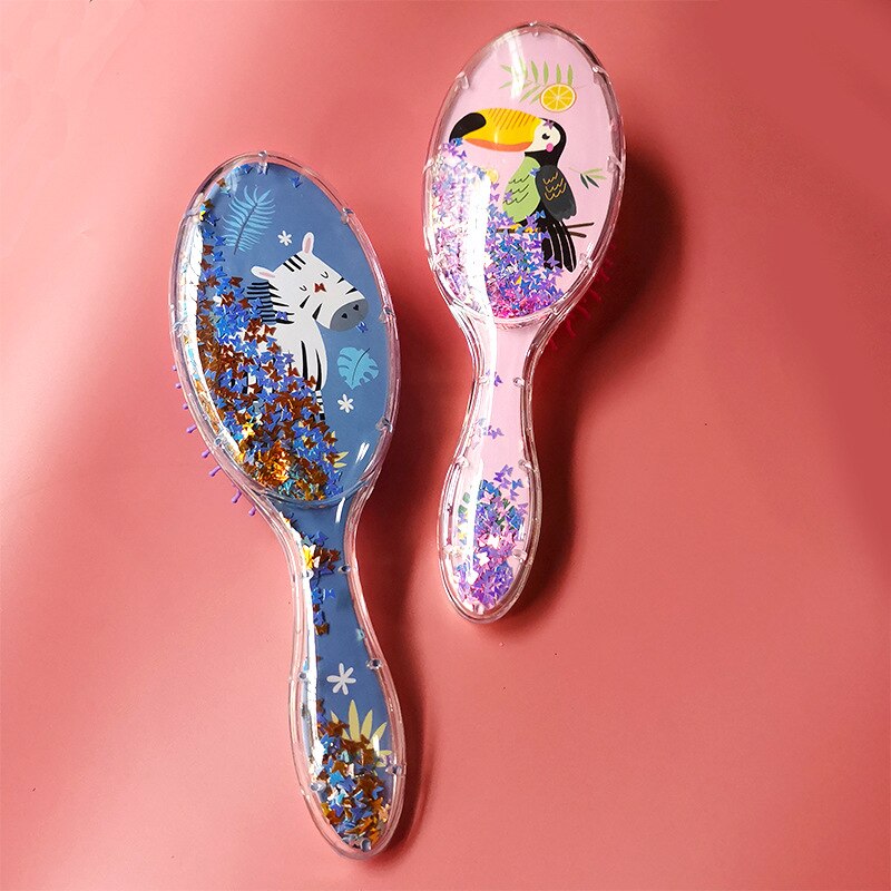 Cartoon Cute Unicorn Animal Sequins Anti-static Hair Brush Massage Comb Shower Wet Detangle Hair Brush Salon Hair Styling Tools