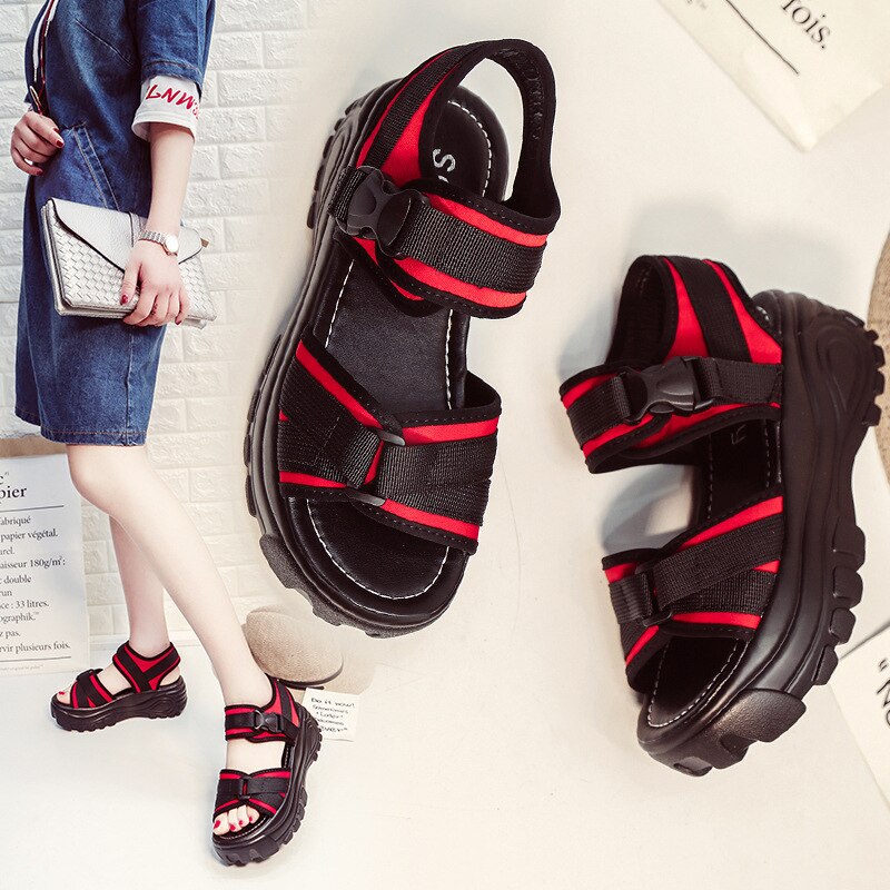 Femmes sandales plate-forme plates gladiateur extérieur plate-forme chaussures sandales femmes plage chaussures d'été fond épais Rome chaussures compensées