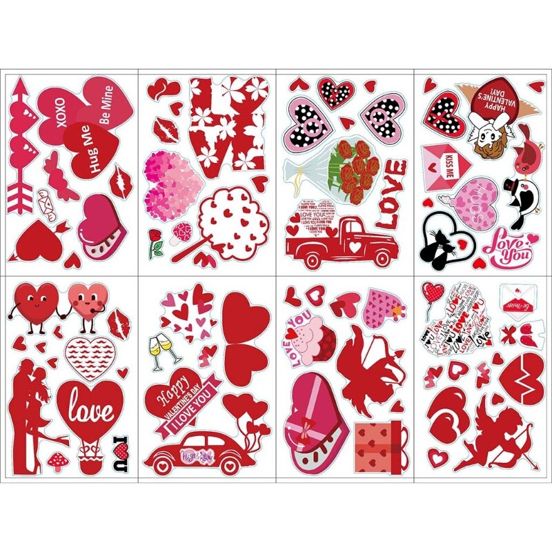 8Pcs Valentijnsdag Hart Stickers Kast Koelkast Muursticker Raamstickers Diy 57BB