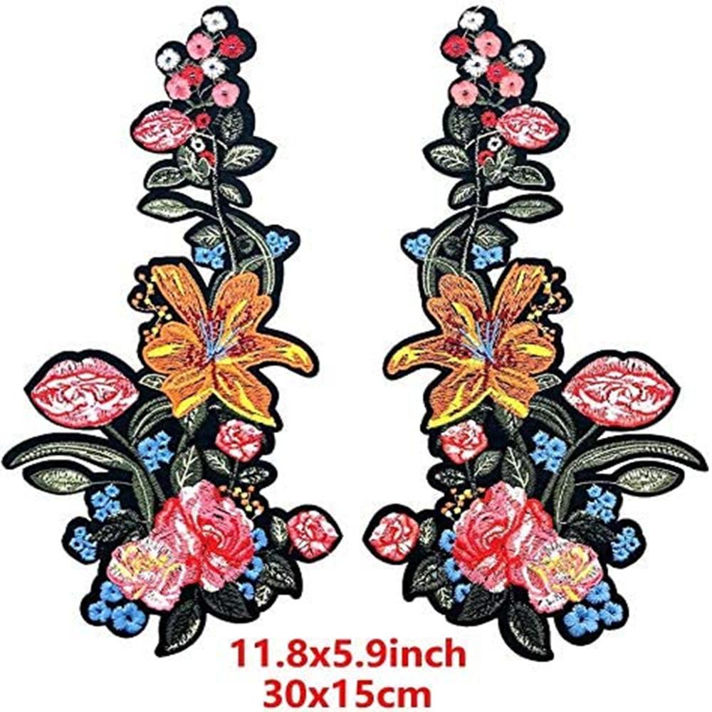 1 Pairs Bloem Bloemen Ijzer Op Flarden Grote Applique Geborduurde Naai Op Patches Voor Kleding Jassen Kleding T-shirt, decals, Pat