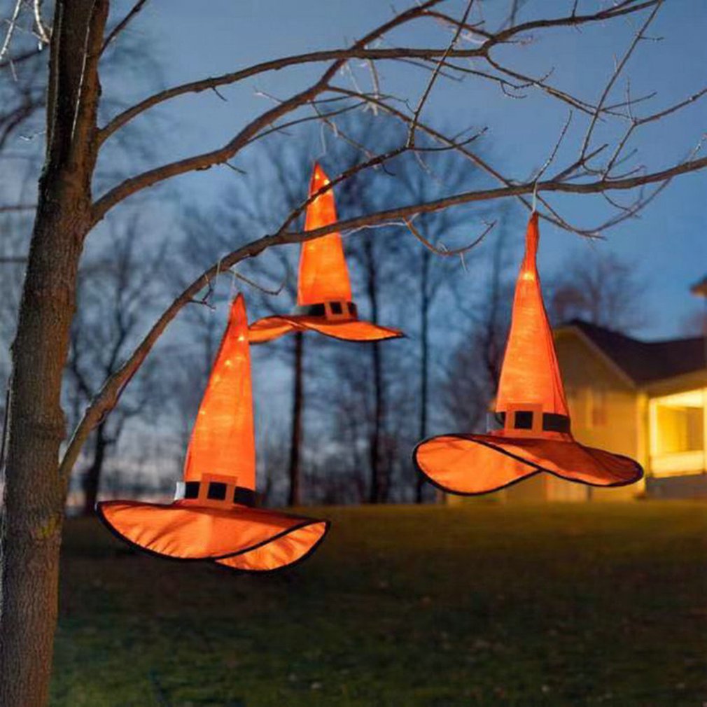 1 stk halloween hekse hat med led lys glødende hekse hat hængende halloween indretning suspension træ glødende hat til børn