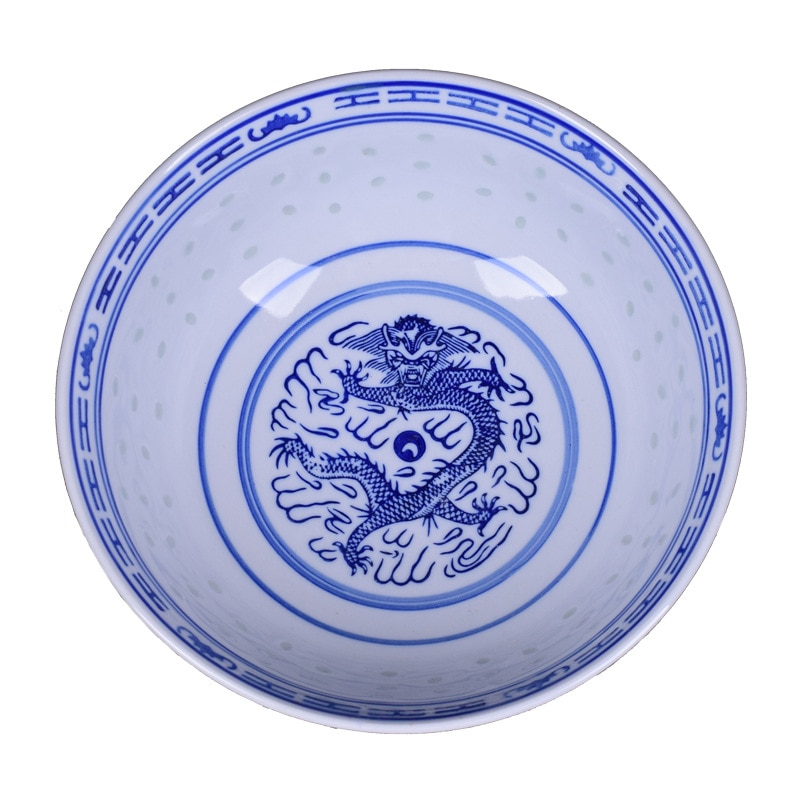 Chinesische Drachen Feine Porzellan Blau und Weiß Reis Muster Schalen Getreide Schalen Reis Schalen Jingdezhen China Suppe Schüssel Obstschale