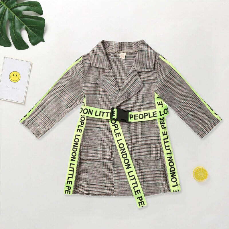 Toddler Kid Baby Girl Coat Winter Autumn Clothes Belted Plaid Jacket Outerwear Formal Outfit 0-5Y