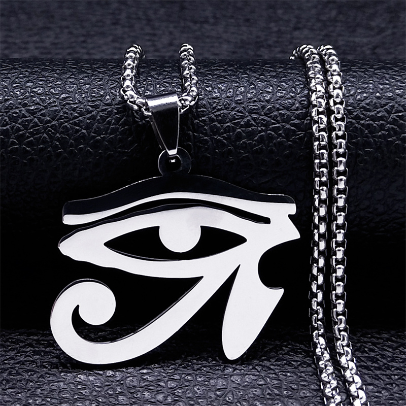 Stainless Steel Egyptian Eyes Chain Necklaces Men Statement Mythology Eye of Ra Horus Symbol Necklace Jewelry bijoux femme N4540: Steel color
