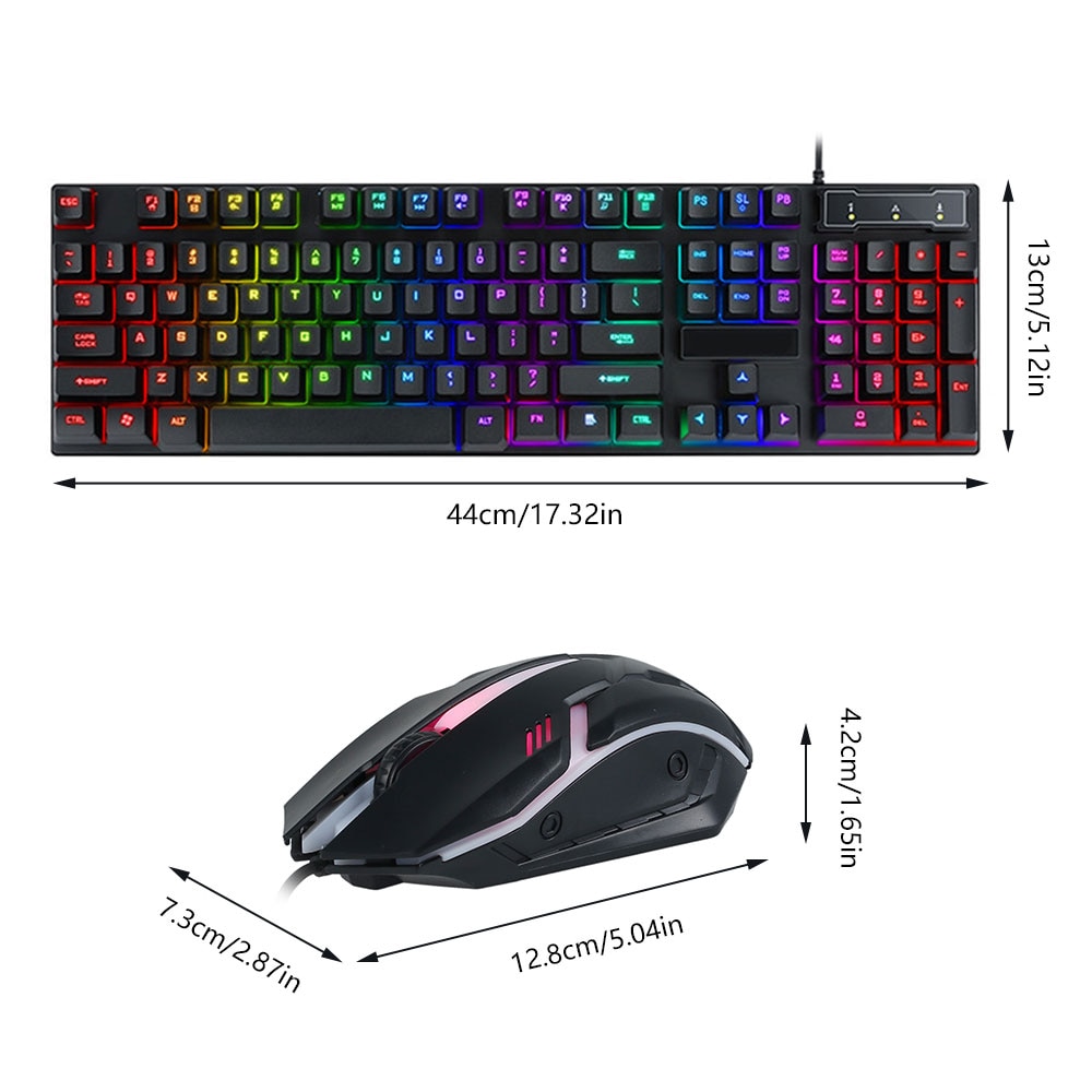 TF200 Rainbow Backlit USB Ergonomic Gaming Keyboard Mechanical Keyboard and Mouse Kit for PC Gaming Keyboard Kit