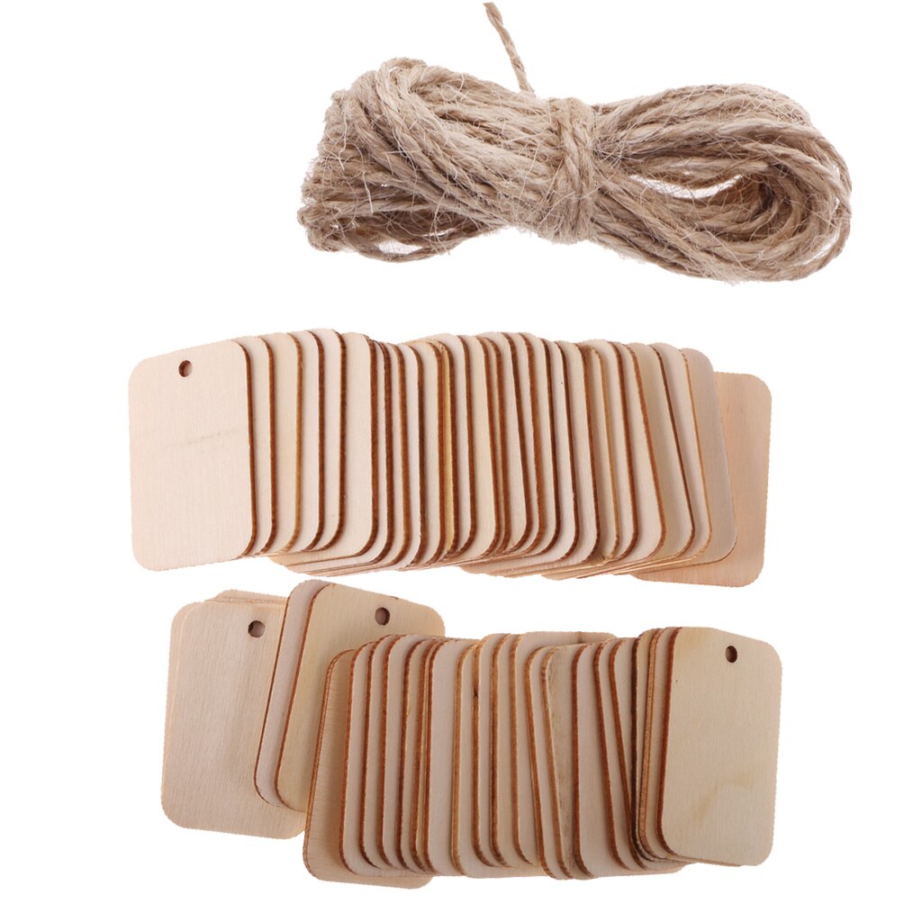 50 Houten Label Unpainted Rechthoek Blank Hout Tags Voor Wedding Party Versieren 52x34mm