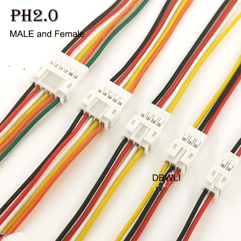 10 par micro  ph2 jst  ph 2.0 ph2.0 2p 3p 4p 5p 6 pin hanstikkontakt med ledninger 100mm
