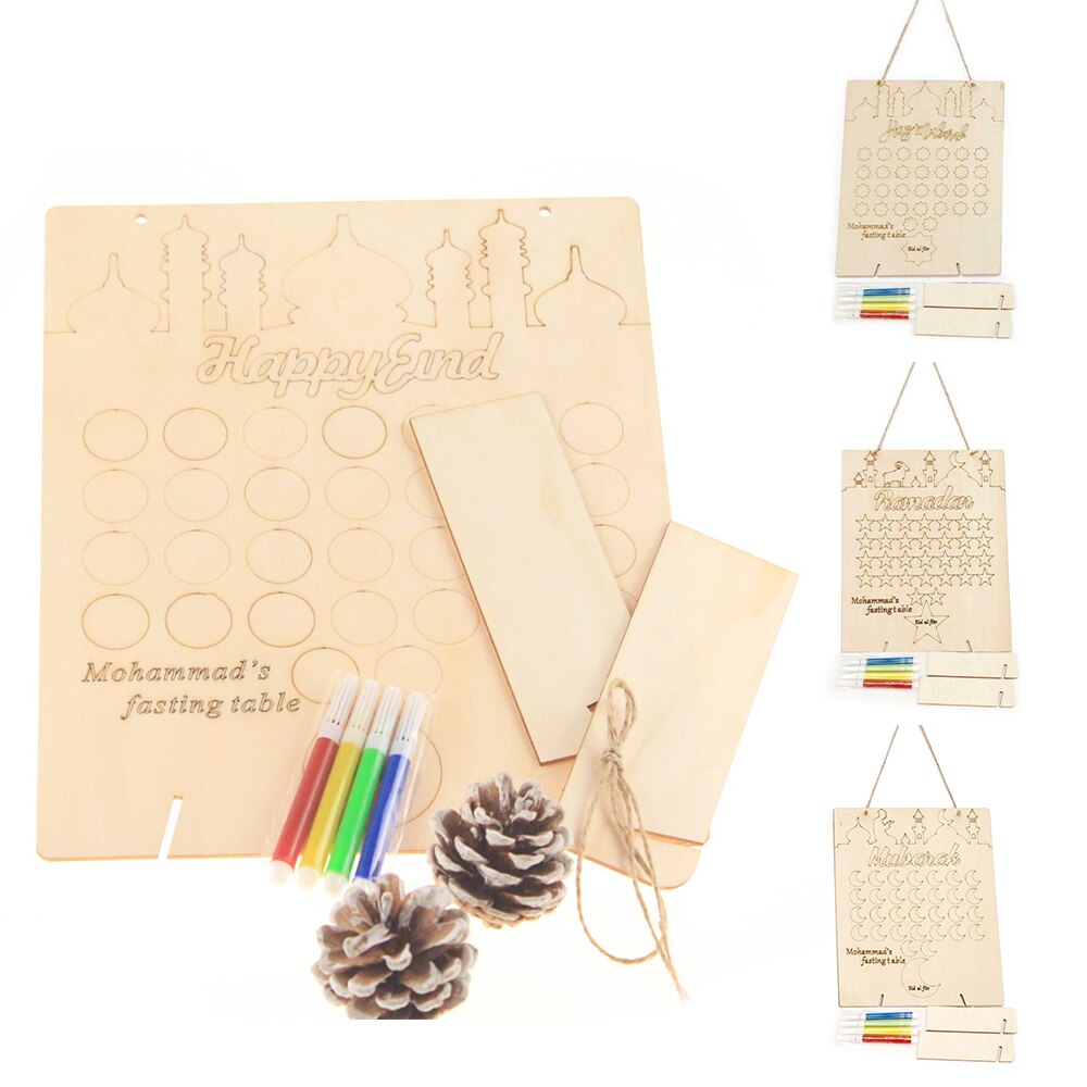 Houten Ramadan Countdown Kalender Ramadan Decoratie Diy Graffiti Eid Mubarak Decoratie Met Pennen Moslim Party Supply